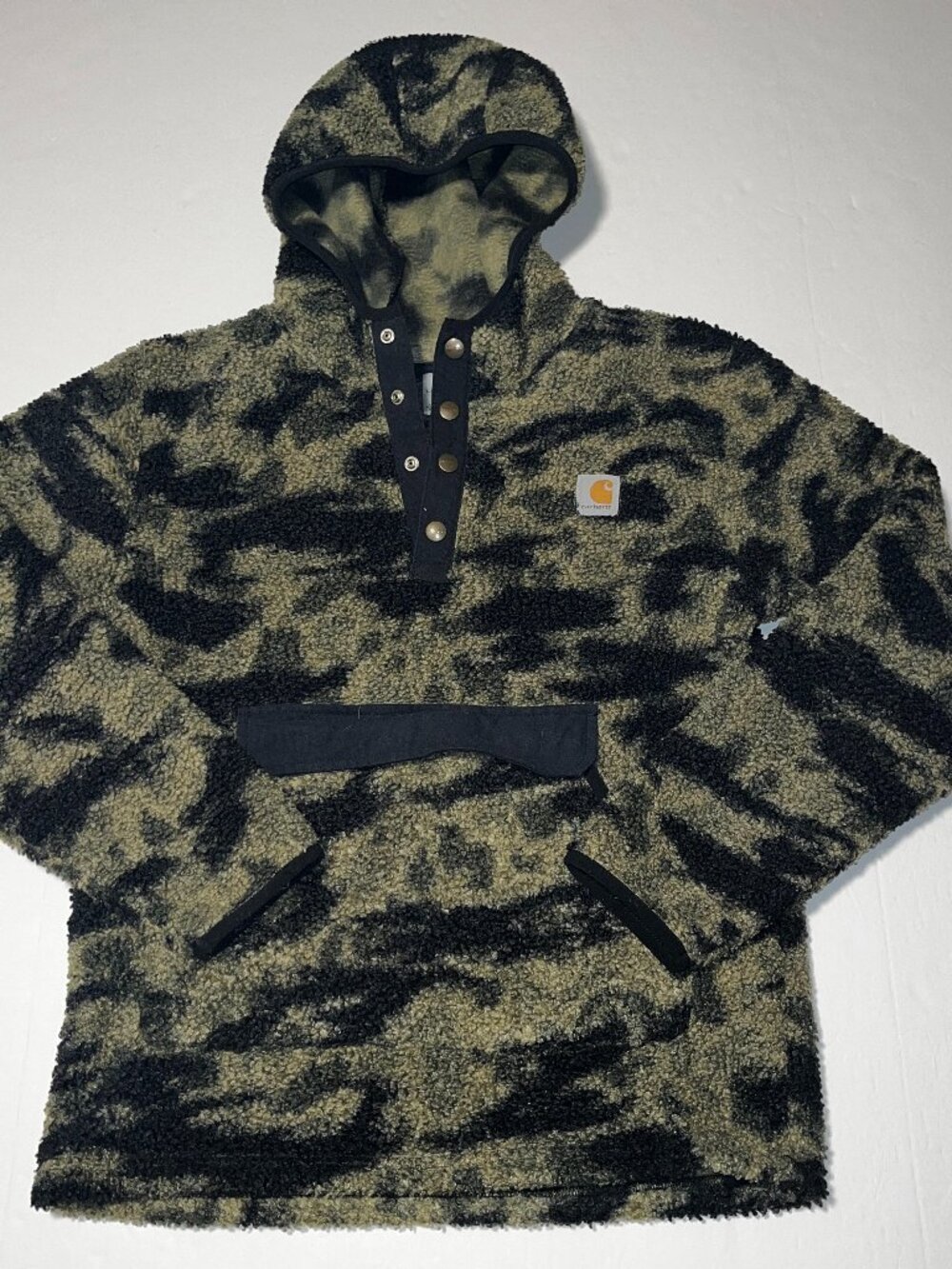 Carhartt 1/2 snap camo fleece pullover older boys teens size large 14/16